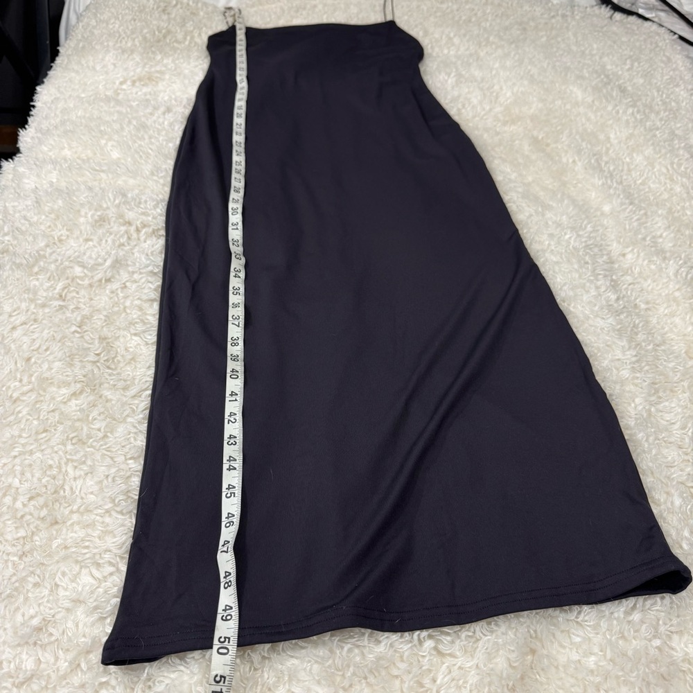 Meshki Women's Black Slip Dress Fitted Bodycon Low Back Slit Back Stretch Sz XL - Picture 7 of 11